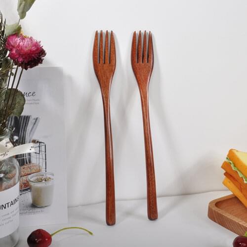 Japanese Style Bamboo Fork Tableware Kitchen Accessories Wooden Stirring Spoon 1Pcs Durable Brown Wooden Fork
