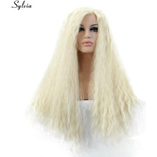 Sylvia Long Loose Wave Hair Platinum Blonde Synthetic Lace Frontal Wigs Natural Hairline Heat Resistant Fiber For Women Cosplay