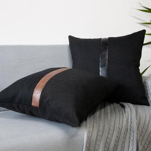 Home Decor Cushion Cover Linen PU Stitching Pillow Case Luxury Cushion Covers 45*45 Decorative Cushions Sofa Throw Pillow Cover