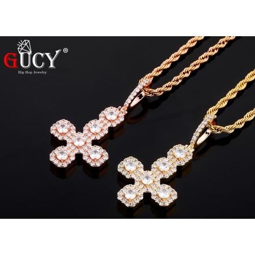 GUCY Fashion Cross Pendant With 4mm Tennis Chain Necklace AAAA Cubic Zircon Mens Women Pendant Hip Hop Jewelry For Gift