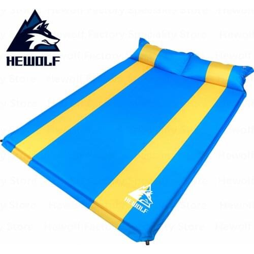 Hewolf Outdoor Double Persons Camping Mat Automatic Inflatable Splicing Mat Widening Thickening Dampproof Tent Mat With Pillows