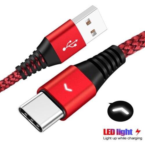 Usb Type C Cable LED Usb-C Fast Charge Cable Usbc for Samsung S20 Plus Ultra A51 A50 A40 A30 A20e Xiaomi Black Shark 2 Mi 9 Pro