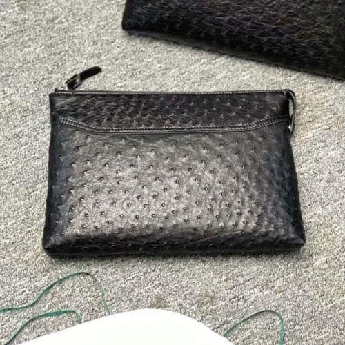Xinepiju men clutch bag men bag Ostrich leather bag men hand bag men clutch real ostrich leather black Fashion leisure business