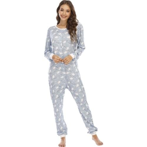 Autumn Warm Soft Sleepwear Overall Onepiece Jumpsuit Kigurumi Onesie Adult Women Pijama Pajamas