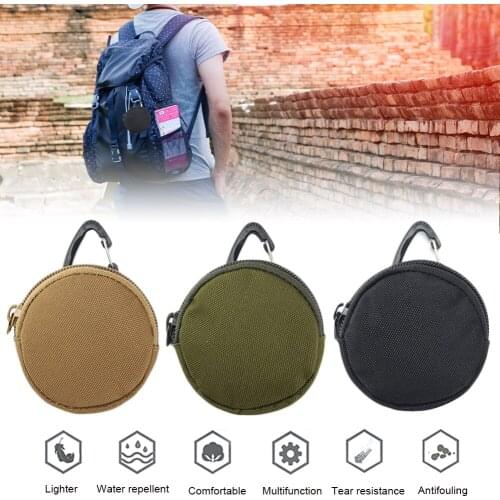 1pcTactical EDC Pouch Round Coin Purse Keychain Earphone Holder 1000D Nylon Portable Waist Belt Bag with Hook for Camping Hiking