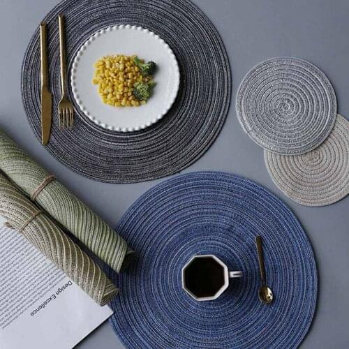 Round Design Table Insulation Pad Solid Placemats Linen Non Slip Table Mat Kitchen Accessories Decoration Home Pad Coaster