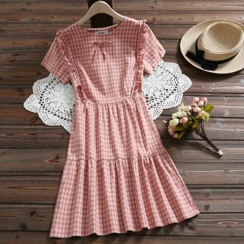 Summer Women Fashion Short Sleeve O-neck Cotton Linen Floral Printed Dress