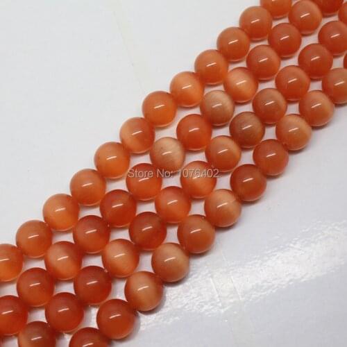 Mini. order is $7!10mm Beautiful Orange Cats Eye Round Loose Beads 15"