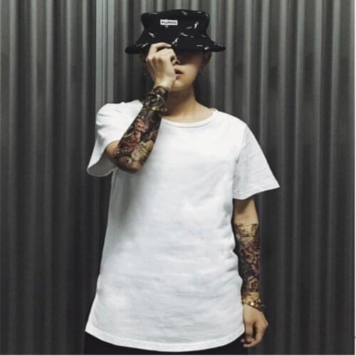 Fashion trend mens and womens solid color front short and long irregular bottoming shirt casual men short-sleeved t-shirt