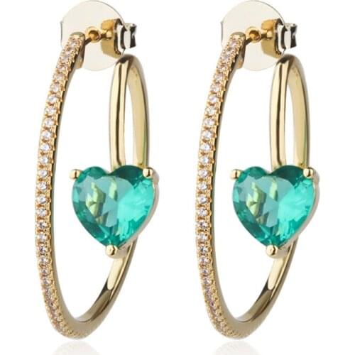 OMYFUN Factory Fashion Statement Heart Earrings Geometric Hoop Earrings For Women Dangle Earrings CZ Pave Semijoyas Jewelry E006