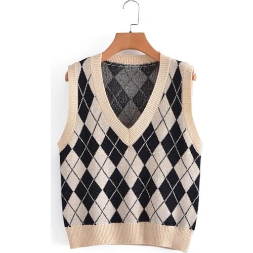 Fashion Women Vest Simple All-match Patchwork Korean Style V-neck Knitted Sweater Student Sleeveless Chic Loose Vintage Vest