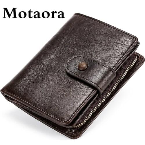 MOTAORA Mens Wallet Men Small RFID Blocking Pocket Crazy Horse Genuine Leather Wallet With Flip ID Vintage Coin Purse For Male