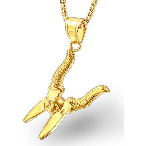 Vintage Jewelry Stainless Steel Titanium Silver Gold Color skull pincer pliers Necklace Pendant high polished Necklaces for Men