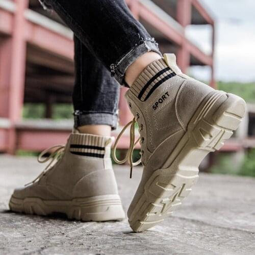 New Autumn Winter Men Martin boots Thick bottom Height increase Retro high-top sneakers Male walking Trekking sports shoes