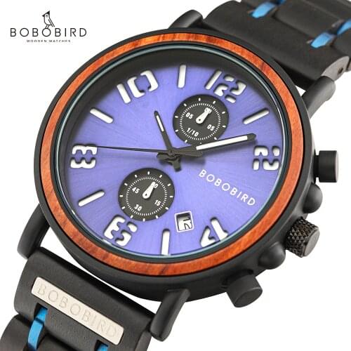 Bobo Bird Wooden Mens Watches for Man Watch Male 2020 Luxury Chronograph Quartz Wristwatch Luminous Relogio Masculino Top Brand