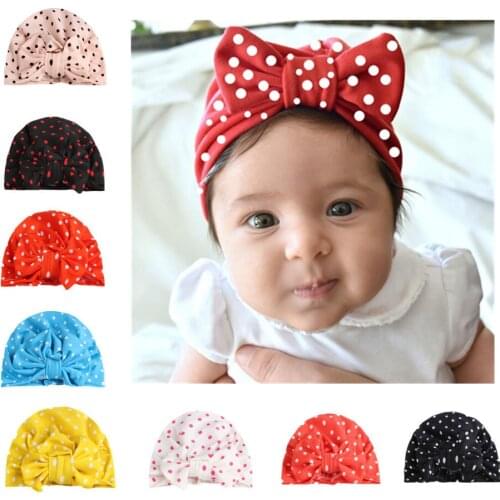 New Dot Bow Baby Hat Newborn Elastic Infant Turban Hats Girls Kids Children Beanie Cap Hair Accessories Photo Props