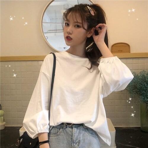 Autumn Loose Lantern Sleeve Long Sleeve T-shirt Womens Top Woman TShirts Crop Top Mujer Camisetas