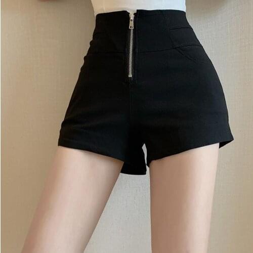 Summer Womens Sexy Zipper Black Plus Size Shorts Thin Slim High Waist Short Pant Korean Wild Wide Leg Hot Pants Women Y619
