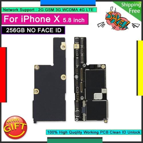 Unlocked Motherboard For IPhone X 256GB NO Face ID Original Mainboard Free iCloud Good Working Logic Board without Face Function