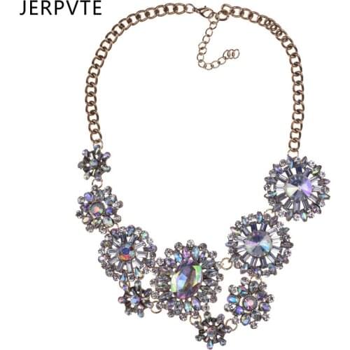 JERPVTE Luxury Color Crystal Bridal Collar Necklaces Pendants Fashion Necklace Women Rhinestone Wedding Maxi Statement Necklace