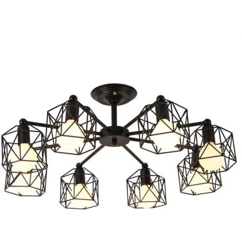 Modern Black Chandelier Lighting American Iron Cage Ceiling Lamp Light Fixtures Kitchen luminiare Bedroom Living Room Home decor