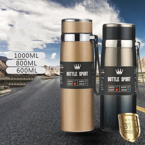 600/800/1000ml 316 Stainless Steel Thermos Large Capacity Vacuum Flask Portable Sport Insulated Cup