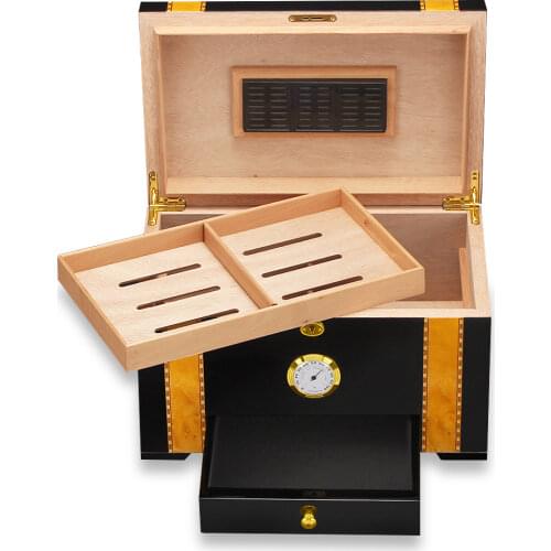 Large Capacity Cigar Box Cigar Cabinet Double layer Cedar Wood Piano Paint Portable Cigar Moisturizer