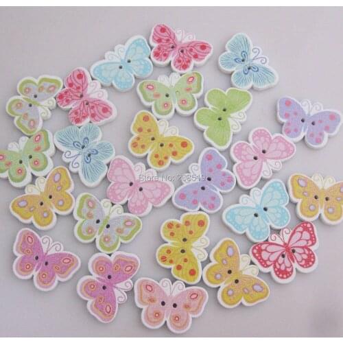 WBNVEV Butterfly shape fashion buttons for garment mix 150pcs 1" wood button boutons en bois sewing supplies