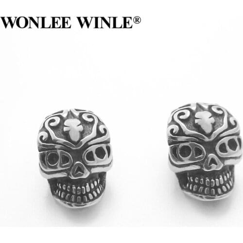 Wonlee Winle Stainless Steel 4mm Hole Retro Skull Head Bead Charm For DIY Men&Women String Bracelet Jewelry