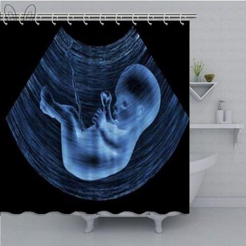 Ultrasound of Baby in Mothers Womb Shower Curtain Washable Fabric Bathroom Shower Curtain Decor Set with Hooks