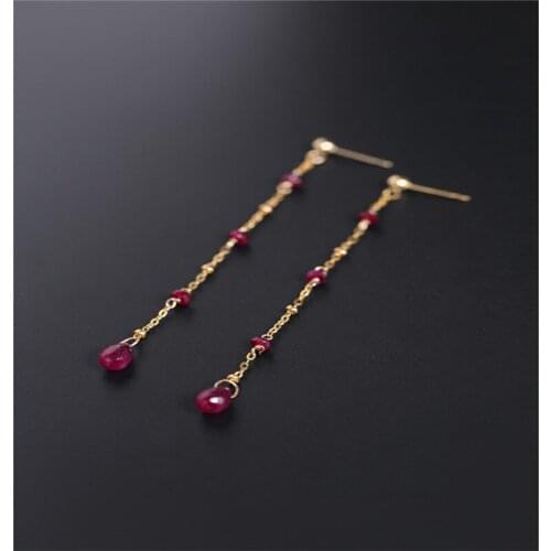 DAIMI Faceted Ruby Earrings Women’s Natural 14K Gold Injection Tassel Earrings Gift Customization