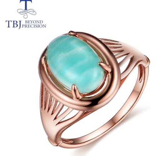TBJ,2020 new natural gemstone amazonite rings 925 sterling silver fine jewelry rose gold for girls party or daily wear