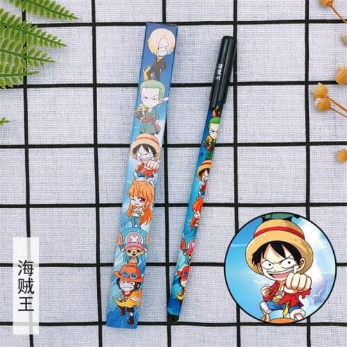 10 sets/lot Anime Gel pen The Straw Hat Pirates Luffy Zoro Nami Chopper Usopp Sanji Ballpoint Pen 0.5 Black refill Pens