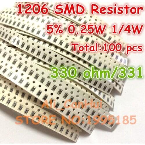 100pcs/lot 1206 5% 330 ohm 330R 331 1/4W 0.25W SMD Resistor 3.2*1.6mm