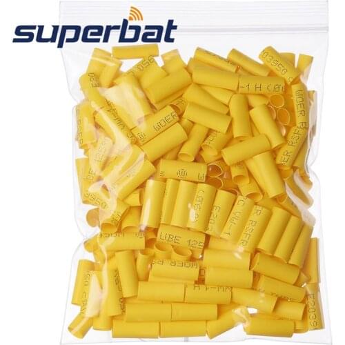 Superbat 100pcs Wire Wrap Sleeve 6 mm Dia 20 mm Long Heat Shrink Tubing Yellow for KSR195 RG58 Cable