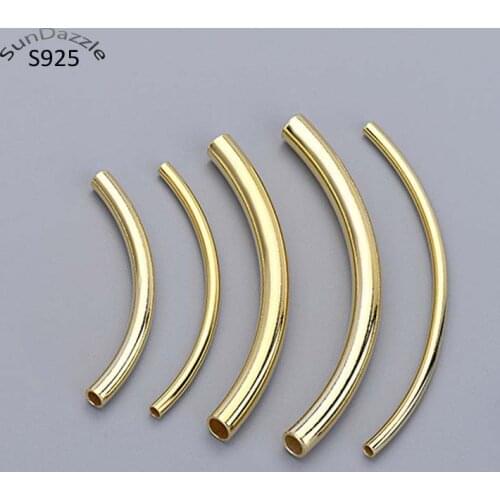 2pcs Genuine Real Pure Solid 925 Sterling Silver Curved Tube Silver Long Beads 18K Gold Tube Connector Jewelry Making Findings