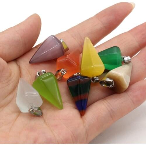 2pcs Natural Stone Cone Mixed Colors Cat Eye Stones Pendant DIY for Necklace Accessories Jewelry Making Women Gift Size 15x25mm
