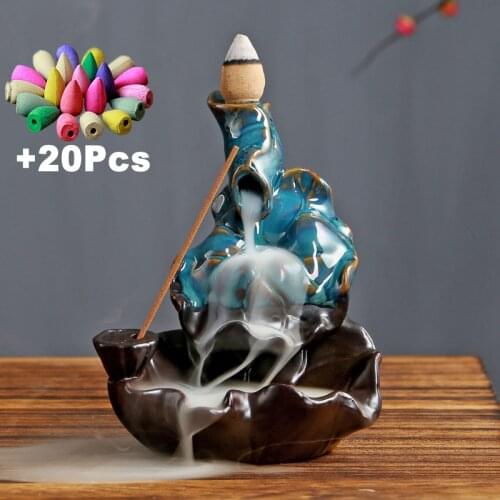 20Pcs Incense Cones Handcrafted Creative Home Decorations Ceramic Lotus Monk Backflow Incense Burner Incense Stick Holder TeaPet