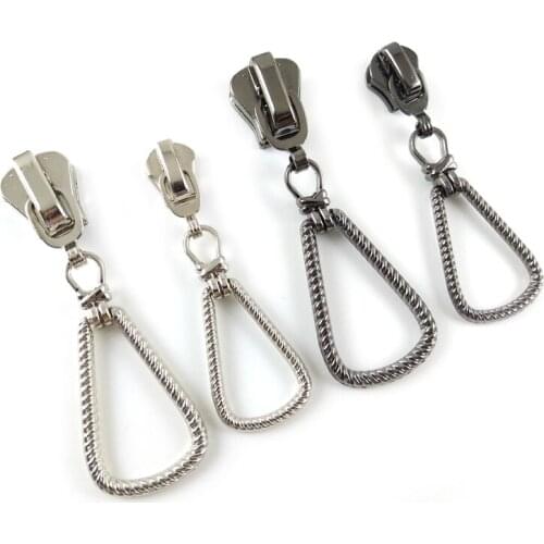 20pcs/lot, Molded Metal Zipper Slider, 5# 8# Zipper Fixer with Twisted Pull Tab, Silver Color, Gun Black Color