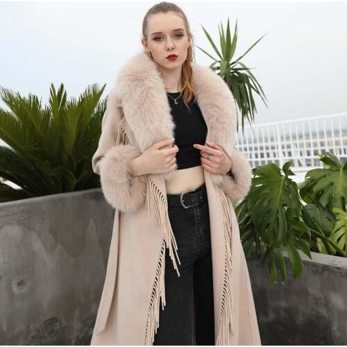 2021 Winter Tassels Women Wool Coat High Quality Solid Wool Overcoat Fashion Cardigan Cashmere Outer Wear
