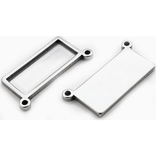 4pcs stainless steel charms 10x25mm rectangle blank tray bezel pendant base connector Cabochon Setting Cameo jewelry making