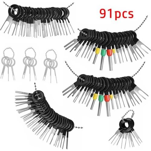 91Pcs Car Pin Extractor Terminal Removal Tool Ejector Kit Wiring Crimp Connector Puller Plug Repair Hand Tool Accessories