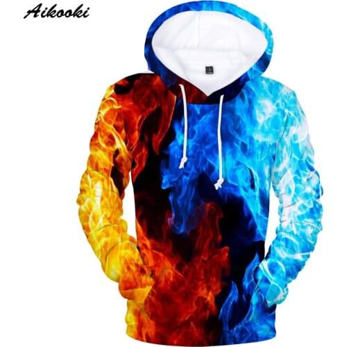 Aikooki Yellow And Blue 3D Fire autumn Men Sweatshirt Women Hoodies outwear Winter Handsome Hooded 3D Hoody hio hop Pullovers