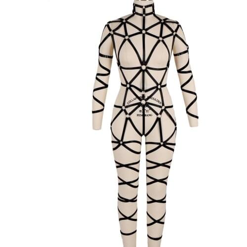 Harajuku Lingerie Harness Top Neck Cage Body Hollow Out Bodysuit Elastic Adjust Suspender Garter Leg Sexy Women Bra Belt Party