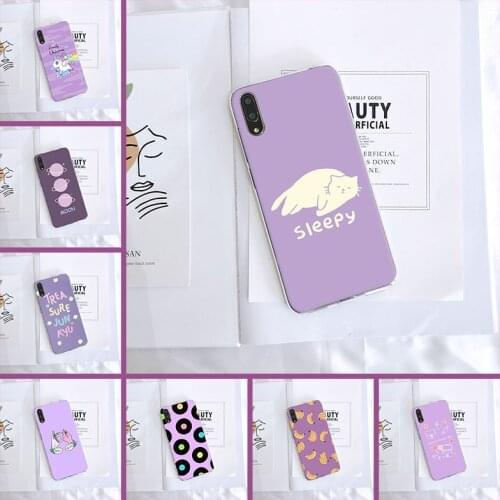 Phone Case For Huawei Y6 Y7 Y9 Pro Prime 2019 Case Silicone Purple Cat Unicorn Moon Soft Back Cover For Huawei Y5 Y6 Y7 2019