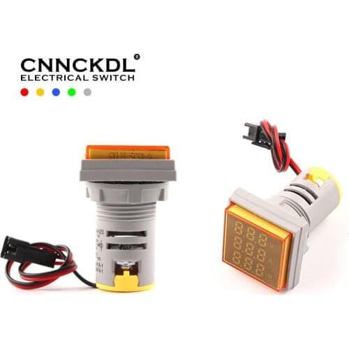 22mm Digital Voltmeter Ammeter Hertz square AC50-500V 0-100A 0-99Hz Amp Volt Hertz Voltage Tester Meter LED Pilot Lamp Light