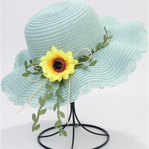 Sunflower Child Sun Hats Summer Korean Dome Fashion Wave Eaves Flowers Childrens Sunscreen Sunflower Leaf Straw Hat