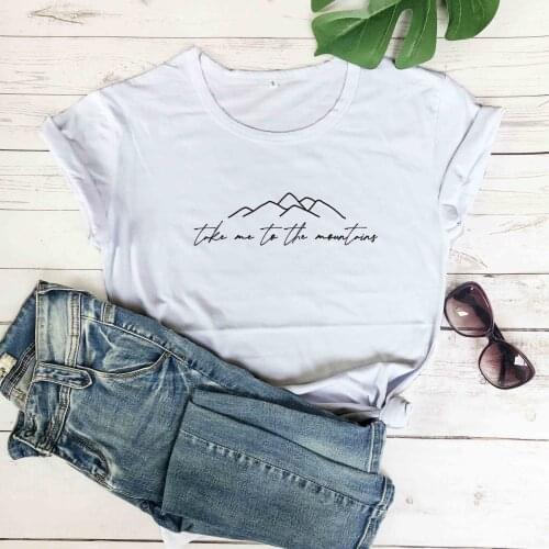 Take me to the mountains sublimation mountain landscape adventure quote camping t shirt graphic unisex cotton casual tees tops