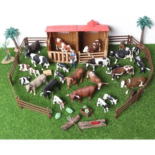 Simulation Farm World milk Cow Cattle Bull Calf yak Muskox Educational animal model figurine toy home decor Gift For Kids