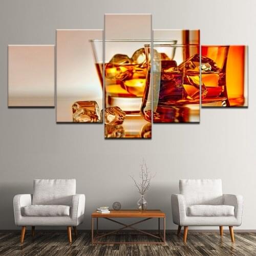 Canvas Painting high-quality whiskeys Ice cubes 5 Pieces Wall Art Painting Modular Wallpapers Poster Print for living room Decor